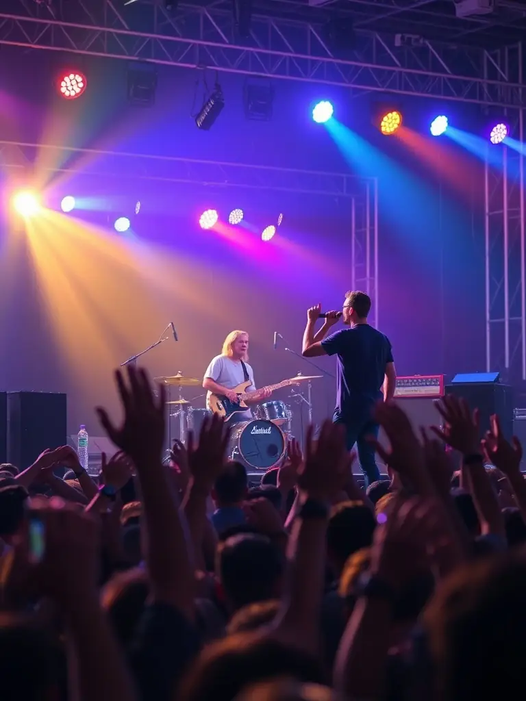 A vibrant photograph capturing a live music performance at a WATT'SONNE-organized event, showcasing the energy and engagement of the audience and performers.